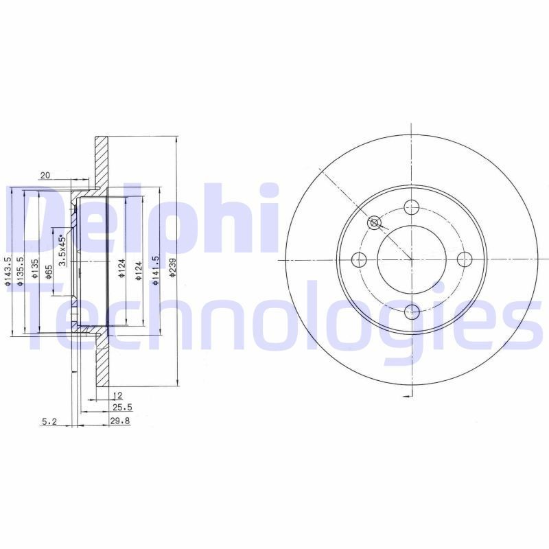 Delphi BG2116 Fren Diski | VW Golf/Passat/Jetta II • Audi 80 • Seat Toledo I • 1.6 / 1.8 ürün görseli