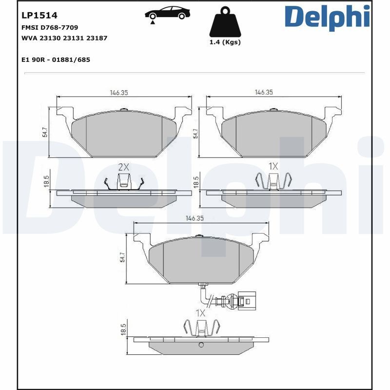 Delphi LP1514 Fren Balatası | VW Golf/Caddy III/Beetle • Skoda Fabia • Audi A3 • 1.9 TDI / 2.0 TDI ürün görseli
