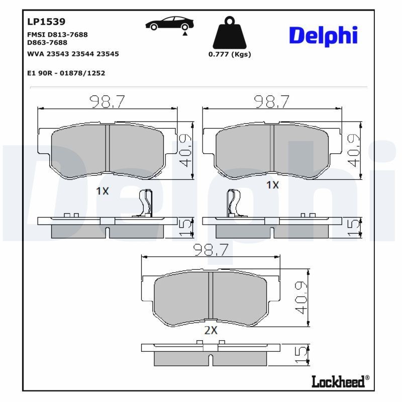 Delphi LP1539 Fren Balatası | Hyundai Sonata/Trajet/XG • Kia Magentis • Ssangyong Rexton W • 2.0 / 2.7 ürün görseli