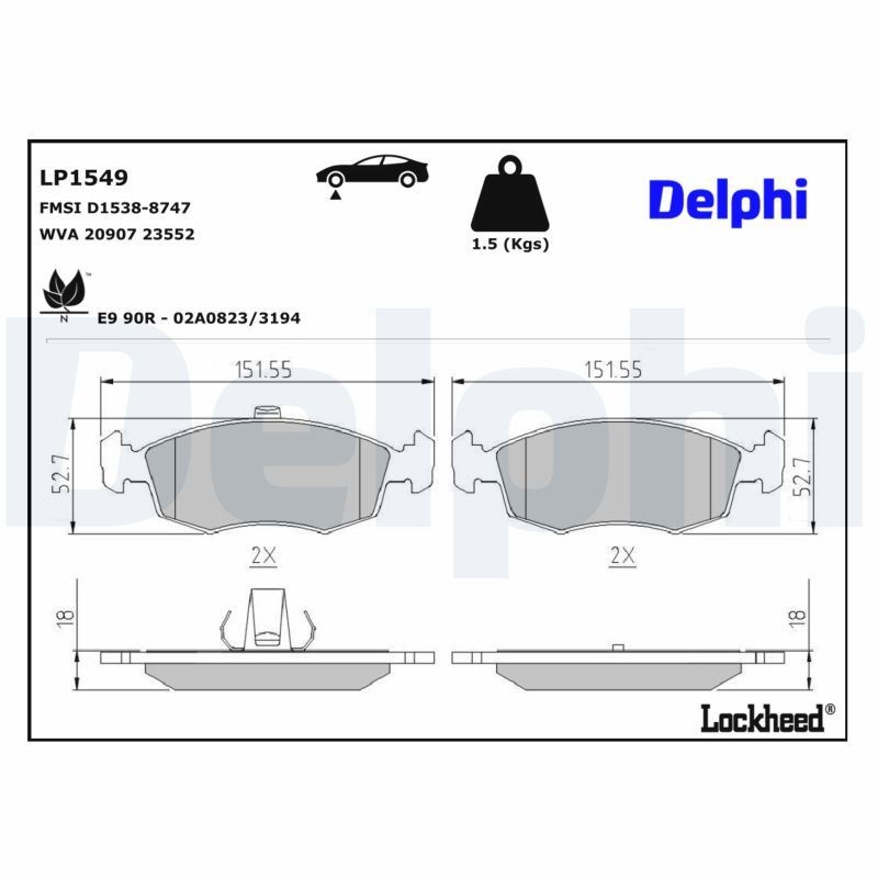 Delphi LP1549 Fren Balatası | Fiat Palio I Weekend/Palio I/Strada/Linea • 1.2 / 1.4