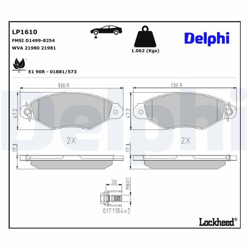 Delphi LP1610 Fren Balatası | Citroën Xsara 1.4 1998–2005 • Renault Symbol/ Thalia I ürün görseli