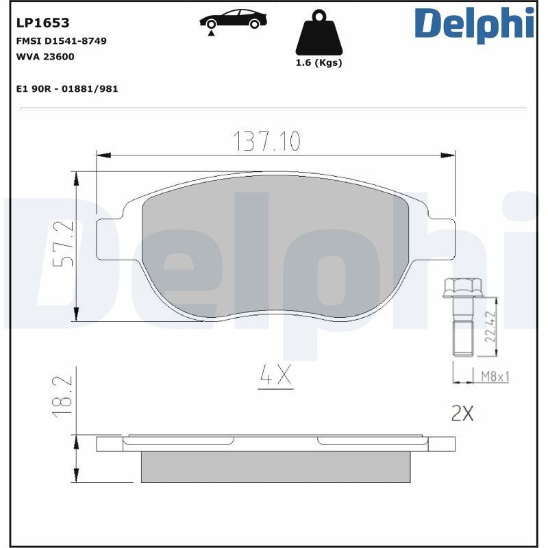 Delphi LP1653 Fren Balatası | Peugeot 307/207/Partner • Citroën Xsara Picasso • Fiat Idea • 1.6 / 2.0 HDi ürün görseli
