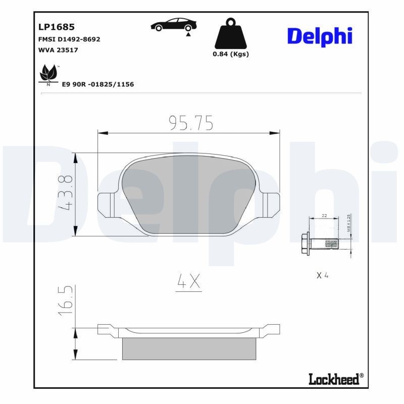 Delphi LP1685 Fren Balatası | Alfa Romeo Alfa Romeo 156 Sportwagon/Alfa Romeo 147/Alfa Romeo 156/Alfa Romeo GT • Fiat Linea • 1.9 JTD / 2.0 ürün görseli