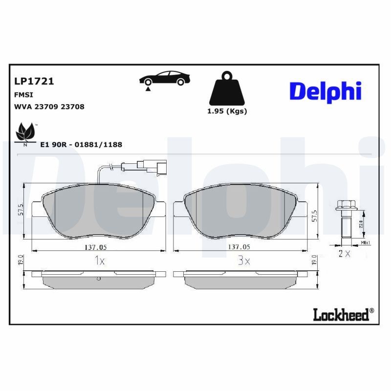 Delphi LP1721 Fren Balatası | Fiat Doblo II/Doblo/Punto • Lancia Musa • Opel Combo • 1.6 MultiJet / 1.3 MultiJet ürün görseli