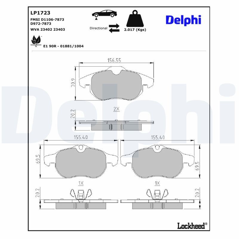 Delphi LP1723 Fren Balatası | Vauxhall Signum/Astra Mk5 • Saab 9-3x/9-3 • Opel Astra H • 2.0 / 2.2 ürün görseli