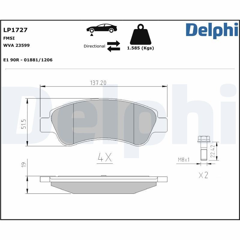 Delphi LP1727 Fren Balatası | Ds DS 3 • Peugeot Partner • Citroën C3/C3 Aircross II • Vauxhall Crossland X • 1.6 BlueHDi / 1.6 HDi ürün görseli