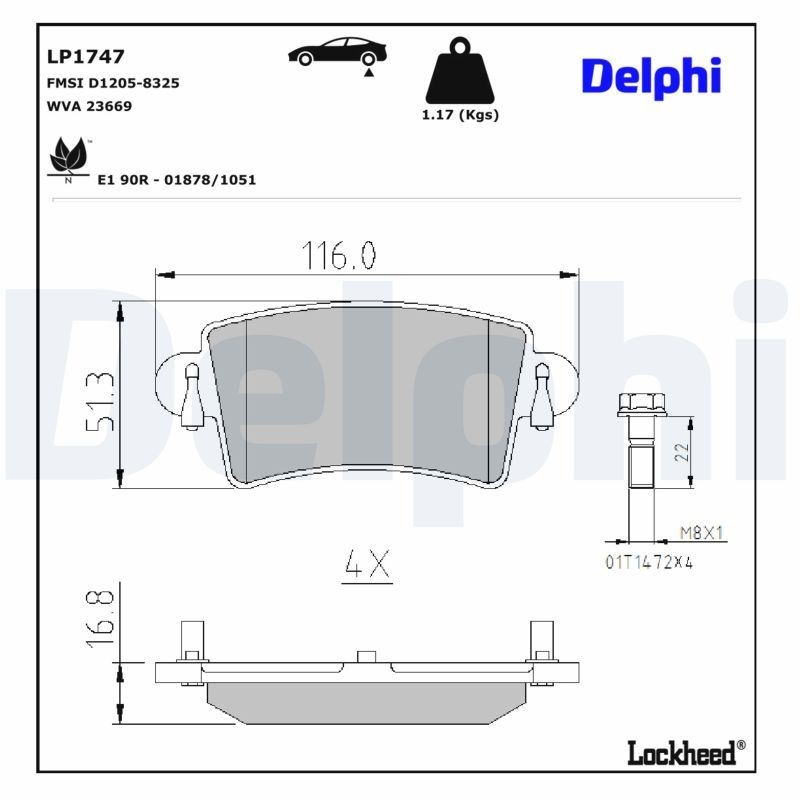 Delphi LP1747 Fren Balatası | Renault Master • Vauxhall Movano Mk1 • Opel Movano A • Nissan Interstar • 2.5 dCi / 2.5 CDTI ürün görseli