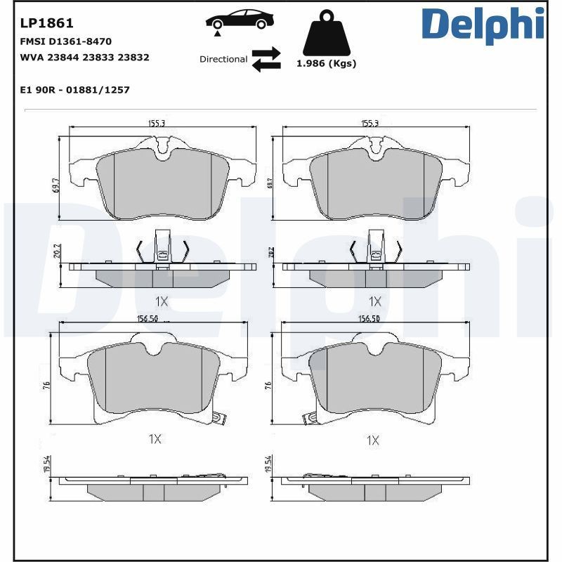 Delphi LP1861 Fren Balatası | Opel Astra/Corsa • Vauxhall Astra Mk5/Astra Mk5 Sport Hatch/Meriva Mk2 • 1.6 / 1.7 CDTI ürün görseli