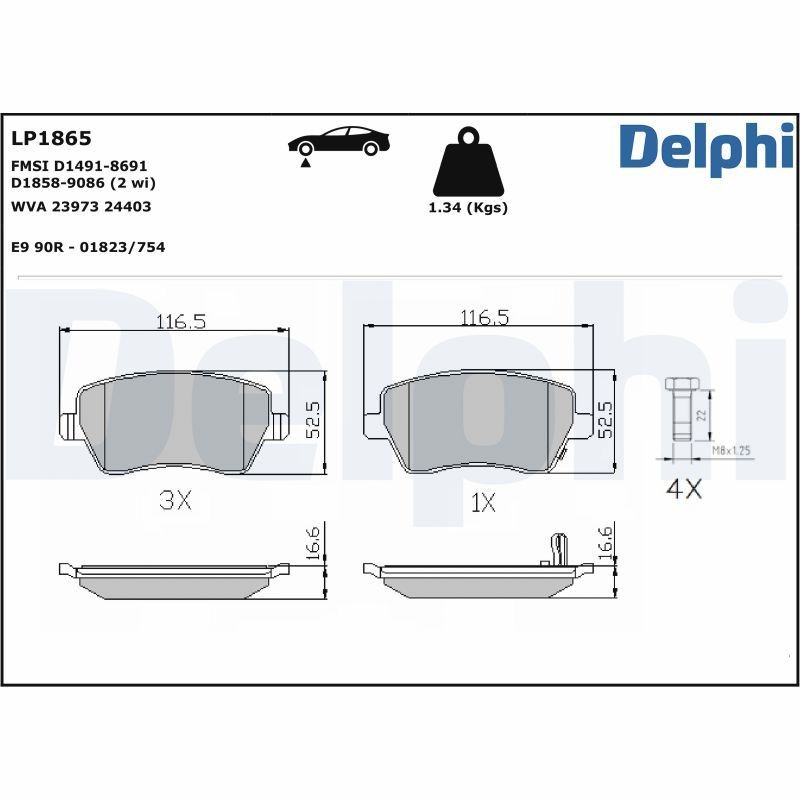 Delphi LP1865 Fren Balatası | Suzuki Splash • Opel Agila • Vauxhall Agila Mk2 • Nissan Almera/Murano III/Pathfinder IV • 1.2 / 1.0 ürün görseli