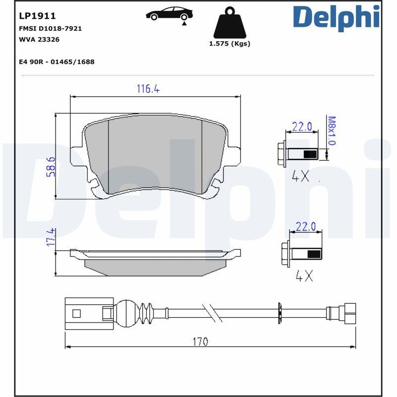 Delphi LP1911 Fren Balatası | VW Transporter/California T5/California T6/Multivan T6 • 2.0 TDI / 2.0 TSI ürün görseli