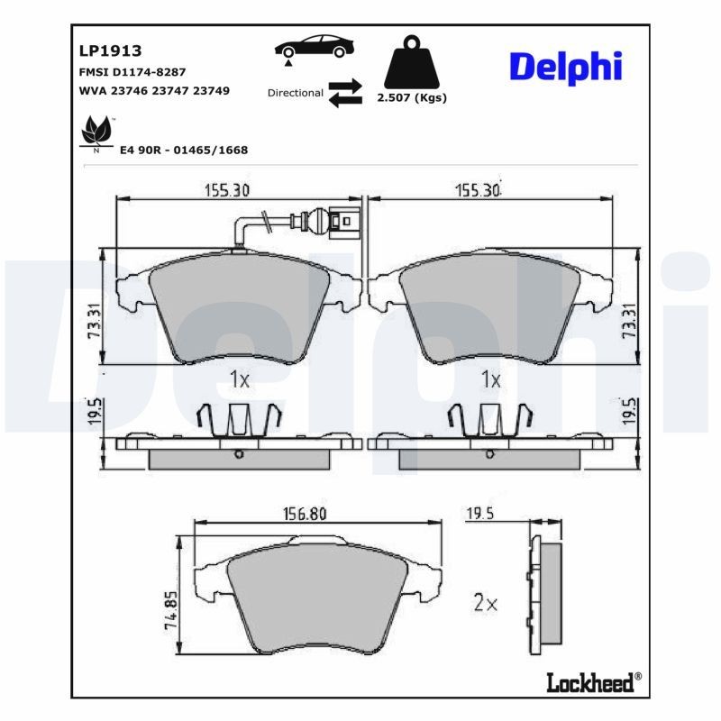 Delphi LP1913 Fren Balatası | VW Transporter/California T5/California T6/Multivan T6 • 2.0 TDI / 2.0 TSI ürün görseli