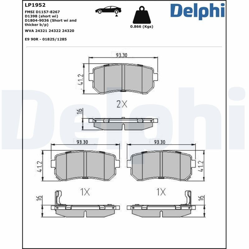 Delphi LP1952 Fren Balatası | Hyundai Ix35/Tucson/I20 I • Kia Sportage • 2.0 / 2.0 CRDi ürün görseli