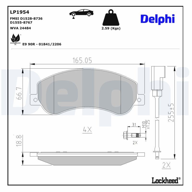 Delphi LP1954 Fren Balatası | Ford Transit Mk6/Transit Mk6 Caja/ Chasis/Transit Mk6 Tourneo • Byd E6 I • 2.2 / 2.4 ürün görseli
