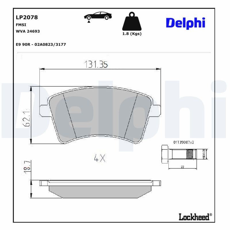 Delphi LP2078 Fren Balatası | Renault Kangoo • Mercedes-Benz Citan/Citan Traveliner/Citan Dualiner • 1.5 / 1.5 dCi ürün görseli