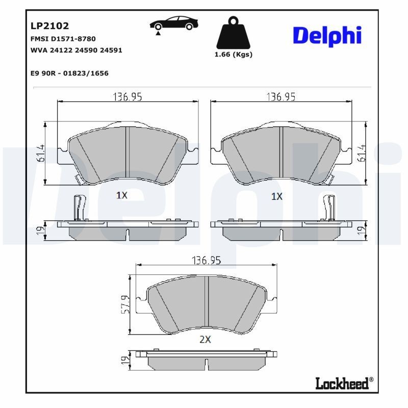 Delphi LP2102 Fren Balatası | Toyota Auris/Corolla • 1.6 Benzin / 1.3 VVT-i ürün görseli