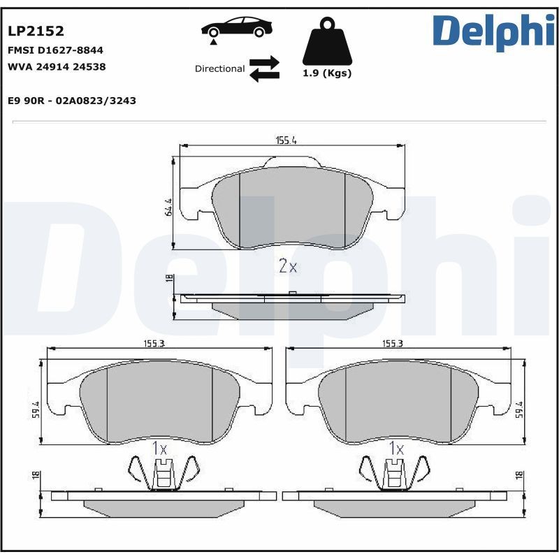 Delphi LP2152 Fren Balatası | Dacia Duster/Dokker • Renault Fluence/Clio V • 1.5 dCi / 1.6 ürün görseli