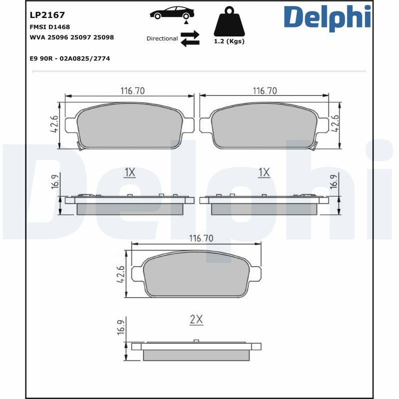 Delphi LP2167 Fren Balatası | Opel Astra/Cascada • Vauxhall Zafira Tourer Mk3/Mokka/ Mokka X • Chevrolet Cruze • 2.0 CDTI / 1.4 Benzin ürün görseli