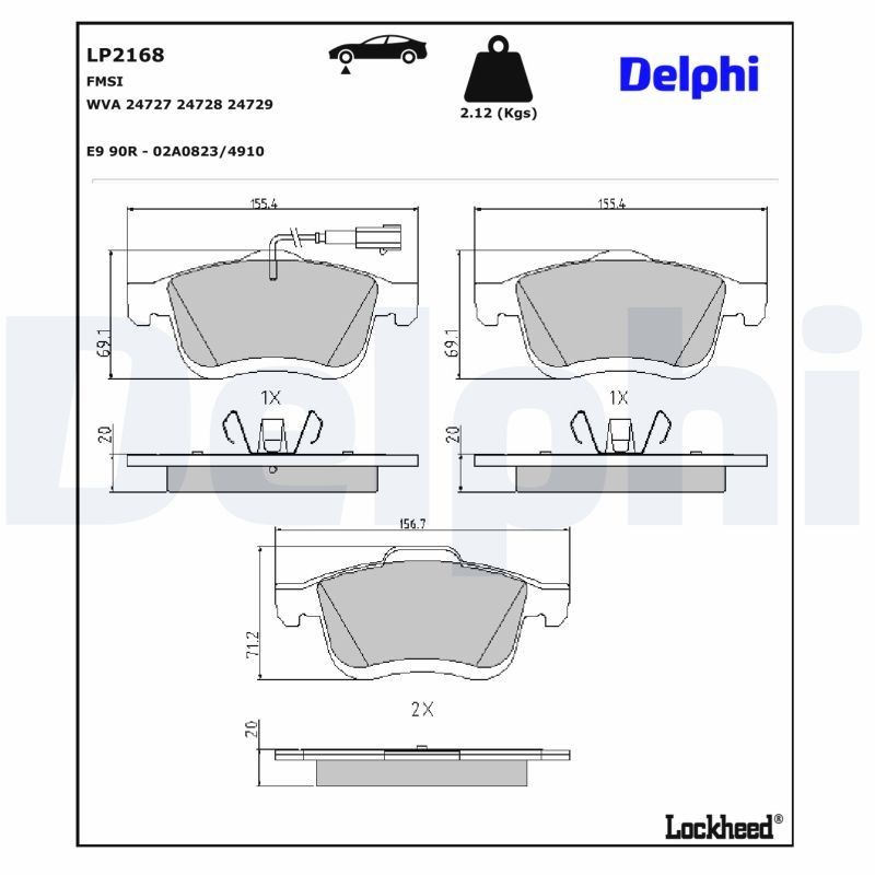 Delphi LP2168 Fren Balatası | Fiat Doblo II/Doblo • Opel Combo • Vauxhall Combo Mk3 • Lancia Delta III • 1.6 MultiJet / 1.4 ürün görseli