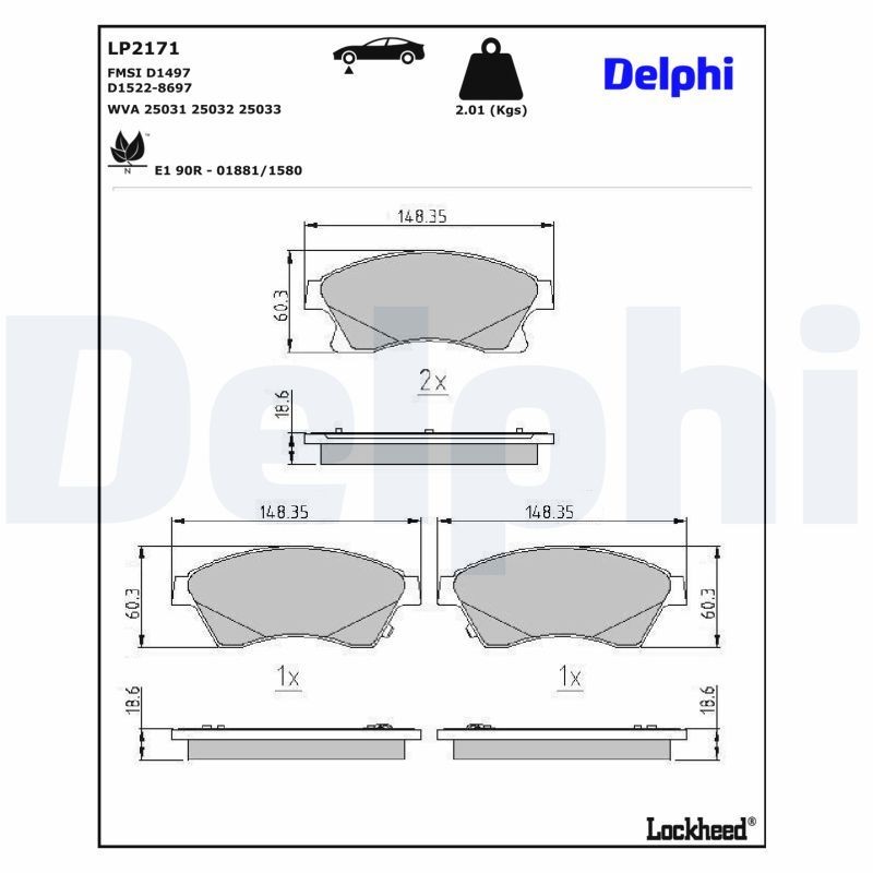Delphi LP2171 Fren Balatası | Opel Astra • Chevrolet Cruze/Aveo • 1.4 Benzin / 1.6 Benzin ürün görseli