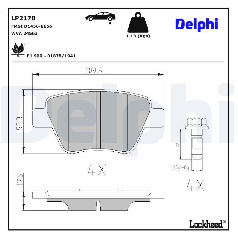 Delphi LP2178 Fren Balatası | VW Golf/Jetta Mk5/Scirocco III • Audi A3 • Seat Altea • 2.0 TDI / 1.4 TSI ürün görseli