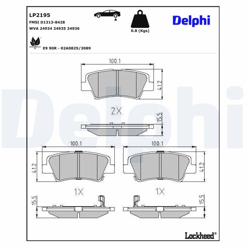 Delphi LP2195 Fren Balatası | Ssangyong Korando III/Tivoli/XLV • Kia Optima/ K5 • Hyundai Sonata V • 2.0 / 1.6 ürün görseli
