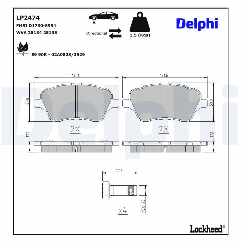 Delphi LP2474 Fren Balatası | Ford Fiesta Mk6/B-MAX • 1.0 EcoBoost / 1.6 ürün görseli