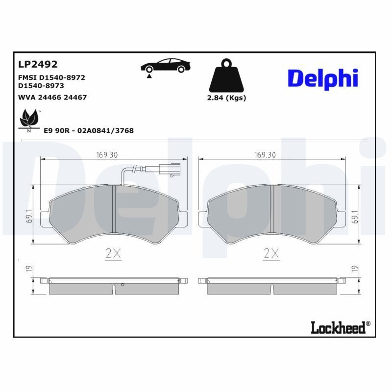 Delphi LP2492 Fren Balatası | Fiat Ducato III • Peugeot Boxer • Opel Movano C • Vauxhall Movano Mk3 • 2.3 MultiJet / 2.2 BlueHDi ürün görseli