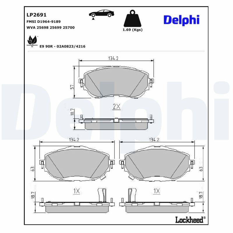 Delphi LP2691 Fren Balatası | Toyota Auris/Corolla • 1.3 Benzin / 1.4 D-4D ürün görseli