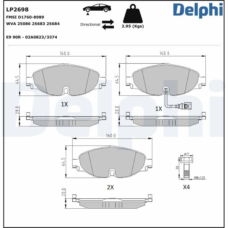Delphi LP2698 Fren Balatası | VW Golf/Passat • Seat Leon • Skoda Octavia • Audi A3 • 2.0 TDI / 1.4 TSI ürün görseli