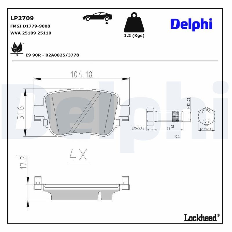 Delphi LP2709 Fren Balatası | Seat Leon • VW Caddy/Passat NMS • Skoda Octavia • Audi Q3/A1 • 2.0 TDI / 1.6 TDI ürün görseli