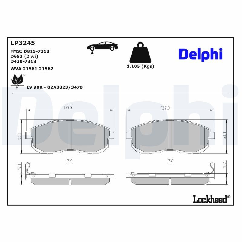 Delphi LP3245 Fren Balatası | Nissan Teana/Juke/Note • Infiniti I30 • 1.5 dCi / 1.6 Benzin ürün görseli