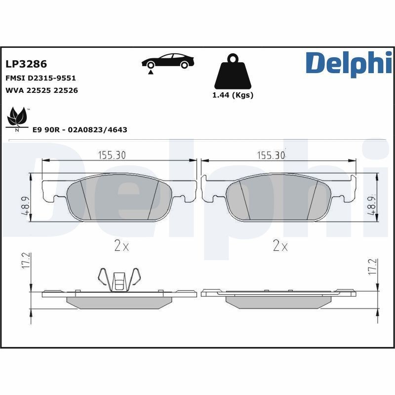 Delphi LP3286 Fren Balatası | Renault Clio IV/Sandero/ Stepway II/Logan II • Dacia Logan/Sandero • 1.5 dCi / 1.6 ürün görseli