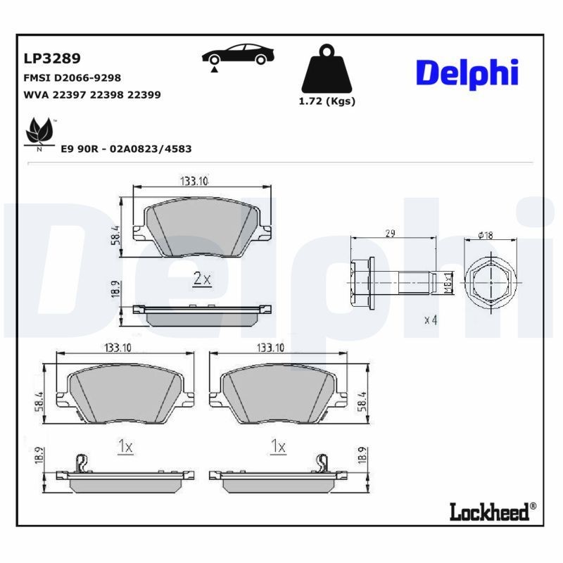 Delphi LP3289 Fren Balatası | Fiat Tipo 1.0 / 1.2 / 1.4 / 1.5 / 1.6 MultiJet ürün görseli