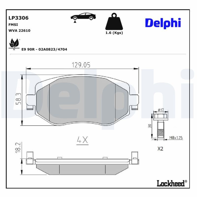 Delphi LP3306 Fren Balatası | Renault Megane IV 1.0 / 1.2 / 1.3 / 1.5 / 1.6 ürün görseli