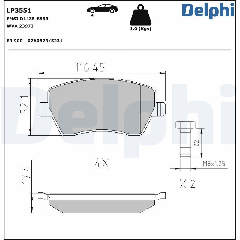 Delphi LP3551 Fren Balatası | Renault Clio/Kangoo/Modus • Dacia Dokker/Duster • 1.5 dCi / 1.6 ürün görseli