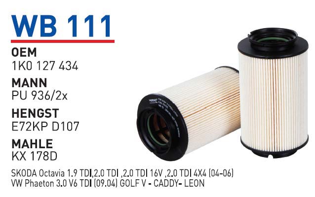 Wunder WB111 Yakıt Filtresi | VW Golf/Caddy III • Audi A3 • Skoda Octavia II • Seat Altea • 2.0 TDI / 1.9 TDI