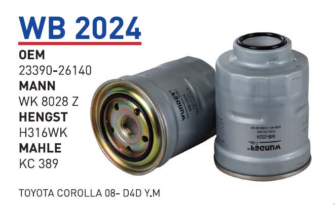Wunder WB2024 Yakıt Filtresi | Toyota Avensis/Auris/Corolla/Verso • 2.0 D-4D / 1.4 D-4D ürün görseli