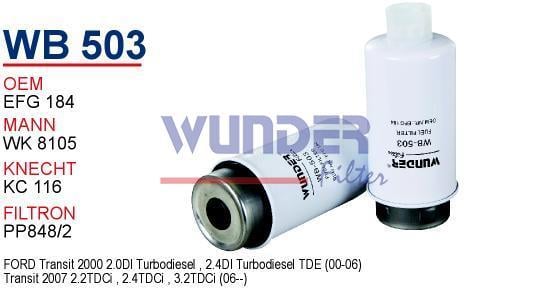 Wunder WB503 Yakıt Filtresi | Ford Transit • Lti TX • 2.4 Dizel / 2.2 Dizel