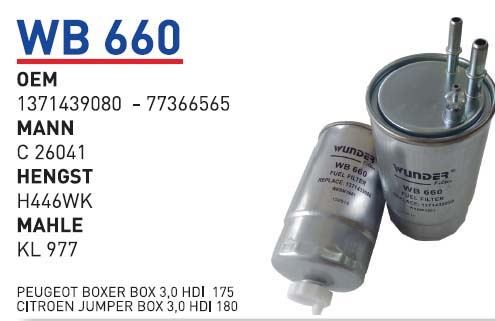 Wunder WB660 Yakıt Filtresi | Fiat Ducato • Citroën Jumper • Peugeot Boxer • Audi A4 • 2.3 MultiJet / 3.0 HDi