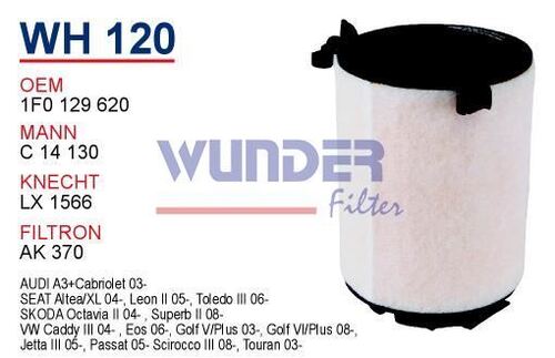 Wunder WH120 Hava Filtresi | VW Golf/Caddy III • Skoda Octavia II • Audi A3 • Seat Altea • 1.2 TSI / 1.4 TSI ürün görseli