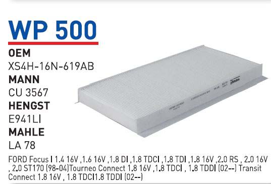Wunder WP500 Polen Filtresi | Ford Focus I 1.8 1998–2005 / Tourneo Connect 1.8 / Transit Connect 1.8
