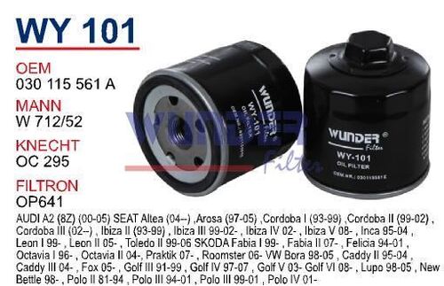Wunder WY101 Yağ Filtresi | VW Polo/Golf/Caddy • Seat Ibiza/Cordoba • 1.4 Benzin / 1.6 Benzin ürün görseli
